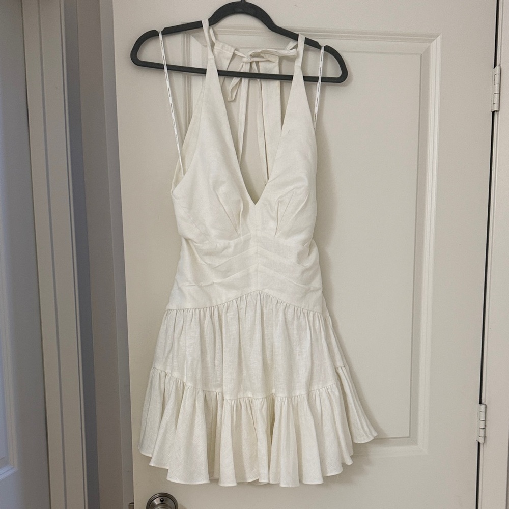 Zimmermann Postcard Backless Halter Dress, White Linen, Size 2 (US 6/M)